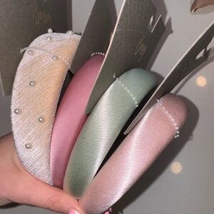 Berry Pastel Satin & Pearl Padded Headband Set of 4 – Blush, Mint, Rose & Ivory